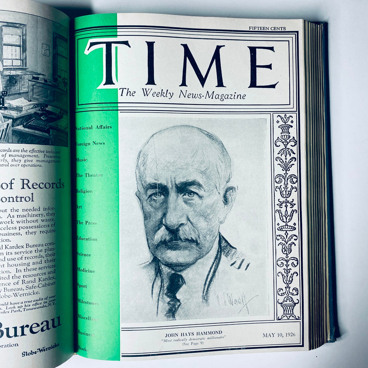 Time Magazine cover featuring John Hays Hammond, May 10, 1926, from the Time Magazine Bound Weekly 1926 January - June.