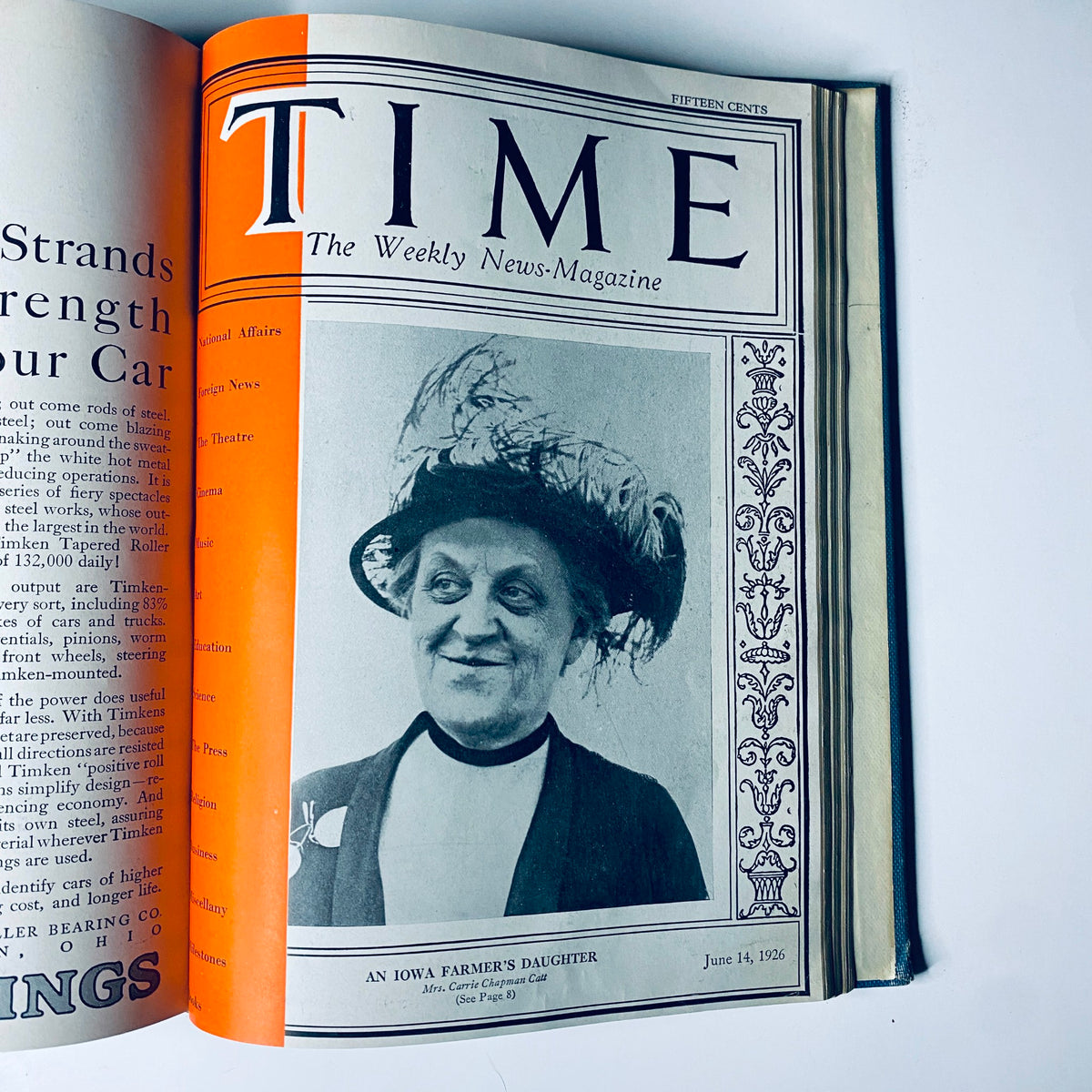 Time Magazine cover featuring an Iowa Farmer's Daughter, June 14, 1926, part of the Time Magazine Bound Weekly January to June 1926 collection.