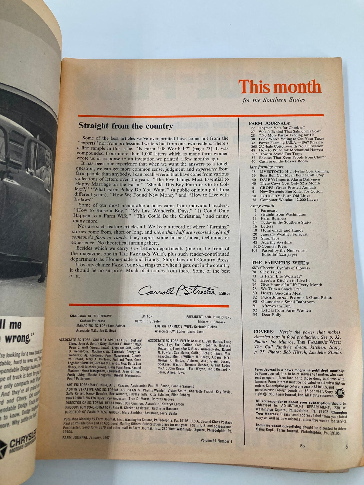 Interior page of the Vintage Farm Journal Magazine January 1967, revealing editorial content and layout with articles relevant to American agriculture during that era.