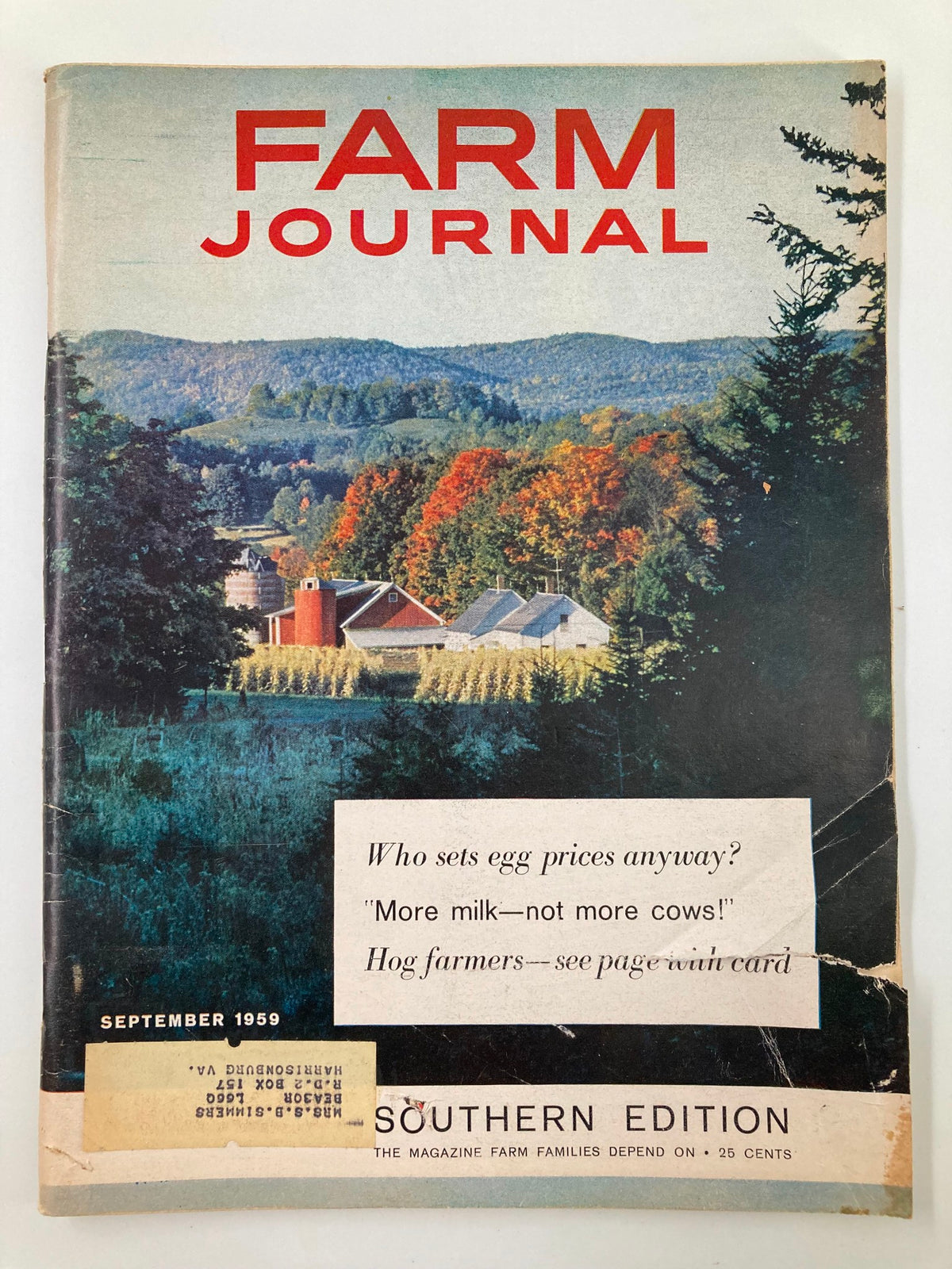 Cover of the VTG Farm Journal Magazine September 1959 featuring The Sun-Lit Valley in Vermont, showcasing rural landscapes and farming insights.