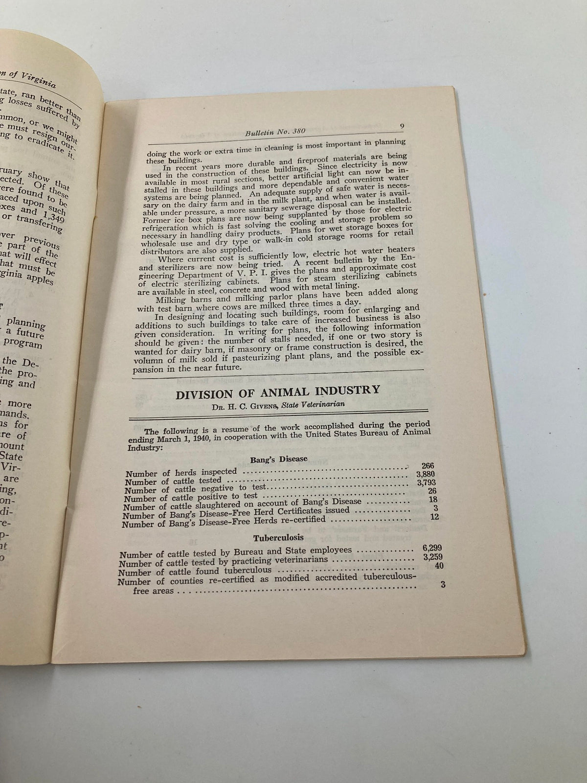 VTG Department of Agriculture Immigration of Virginia Bulletin No. 69 featuring detailed information on animal industry practices and statistics.