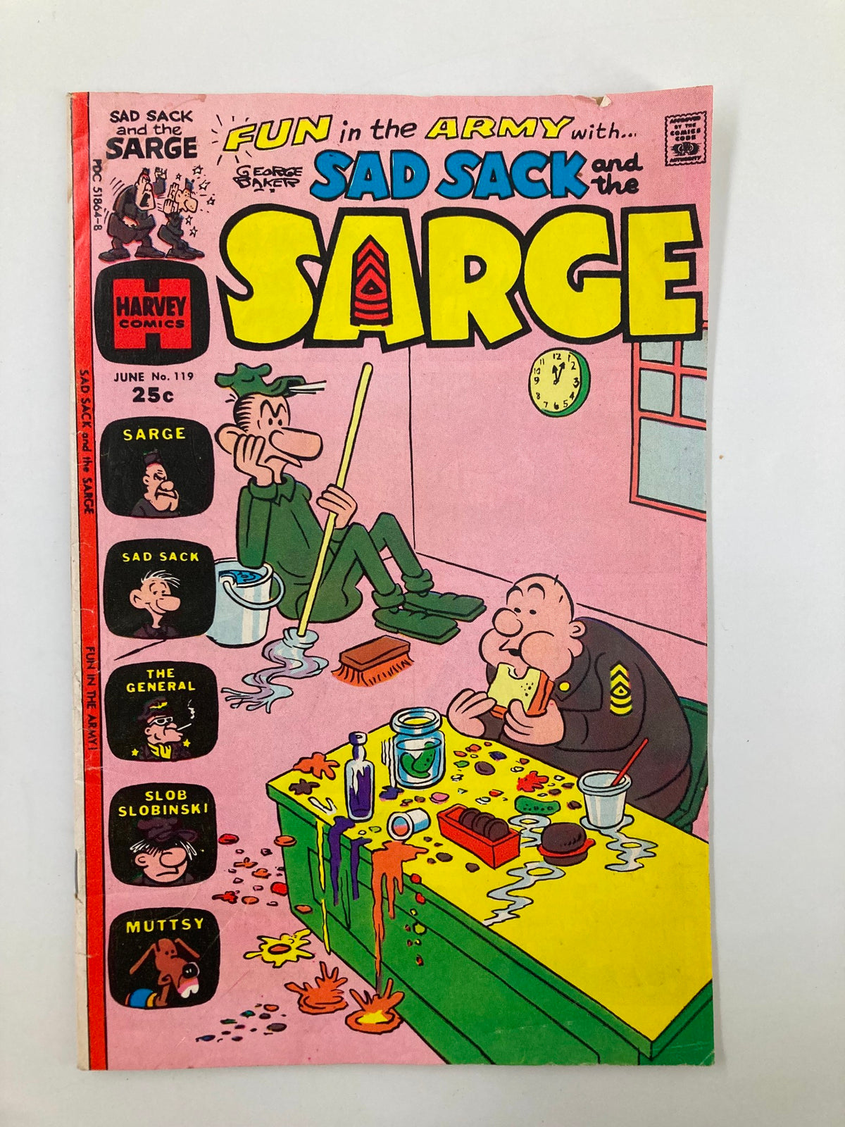 1957 No. 119 Fun in the Army with Sad Sack and the Sarge Comic Book cover featuring Sarge and Sad Sack engaged in humorous antics.