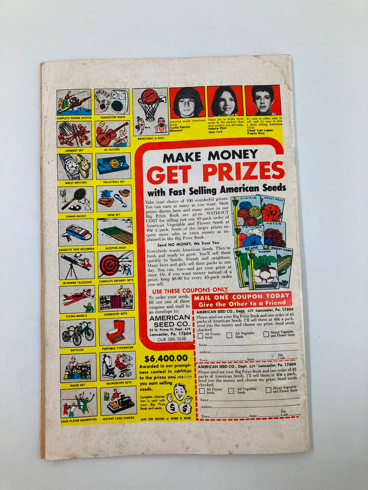 Back cover of the 1957 No. 119 Fun in the Army with Sad Sack and the Sarge Comic Book featuring a promotional advertisement for American Seeds.