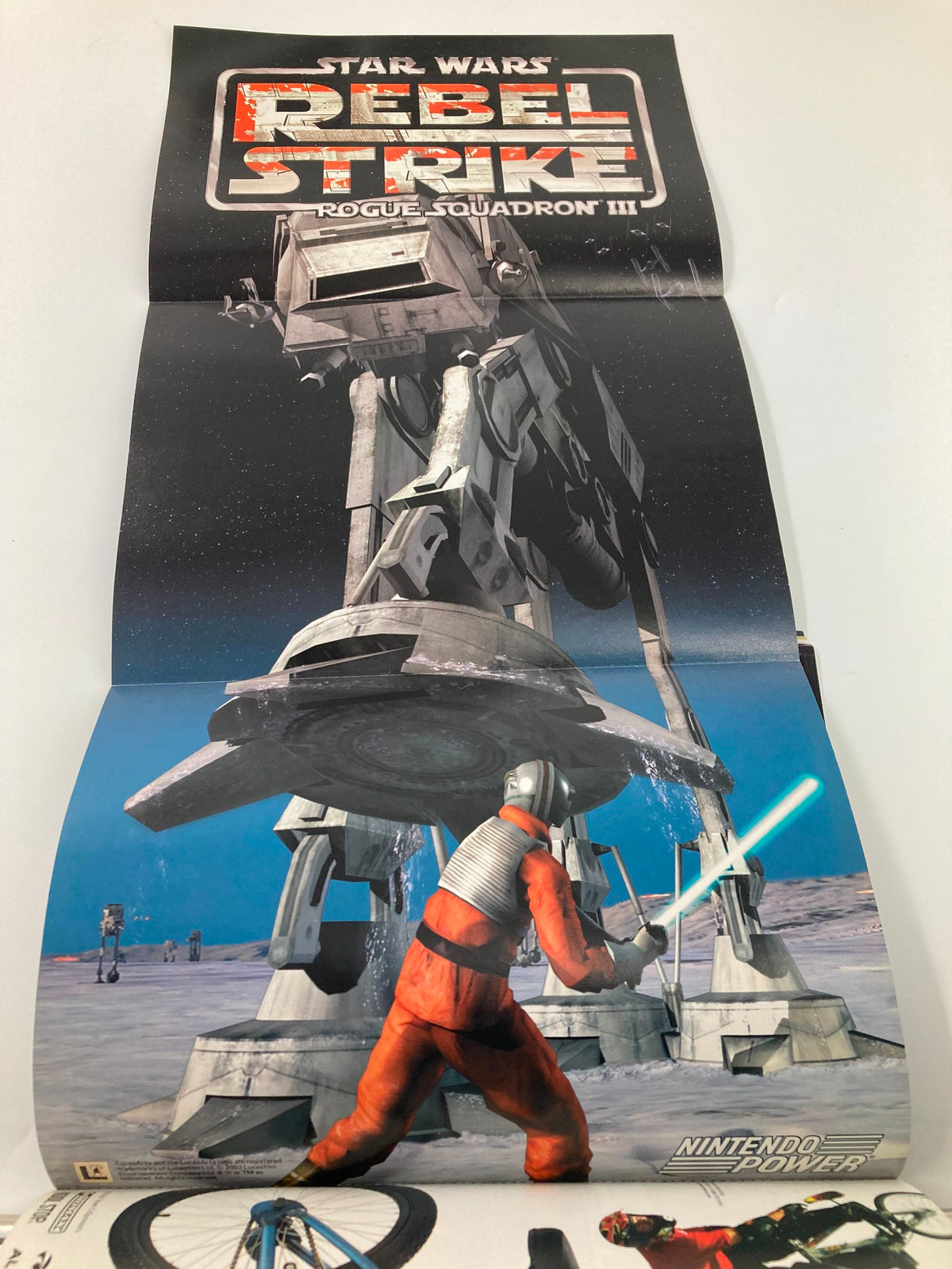 Double-sided poster from Nintendo Power Magazine October 2003 Issue #172 depicting Star Wars Rogue Squadron III.