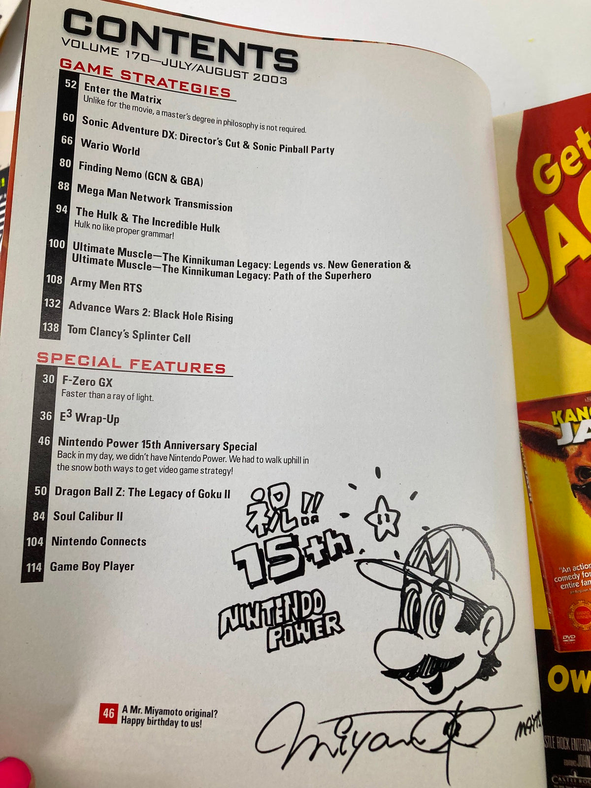 Inside contents page of Nintendo Power Magazine July 2003 #170 showcasing game strategies and special features.