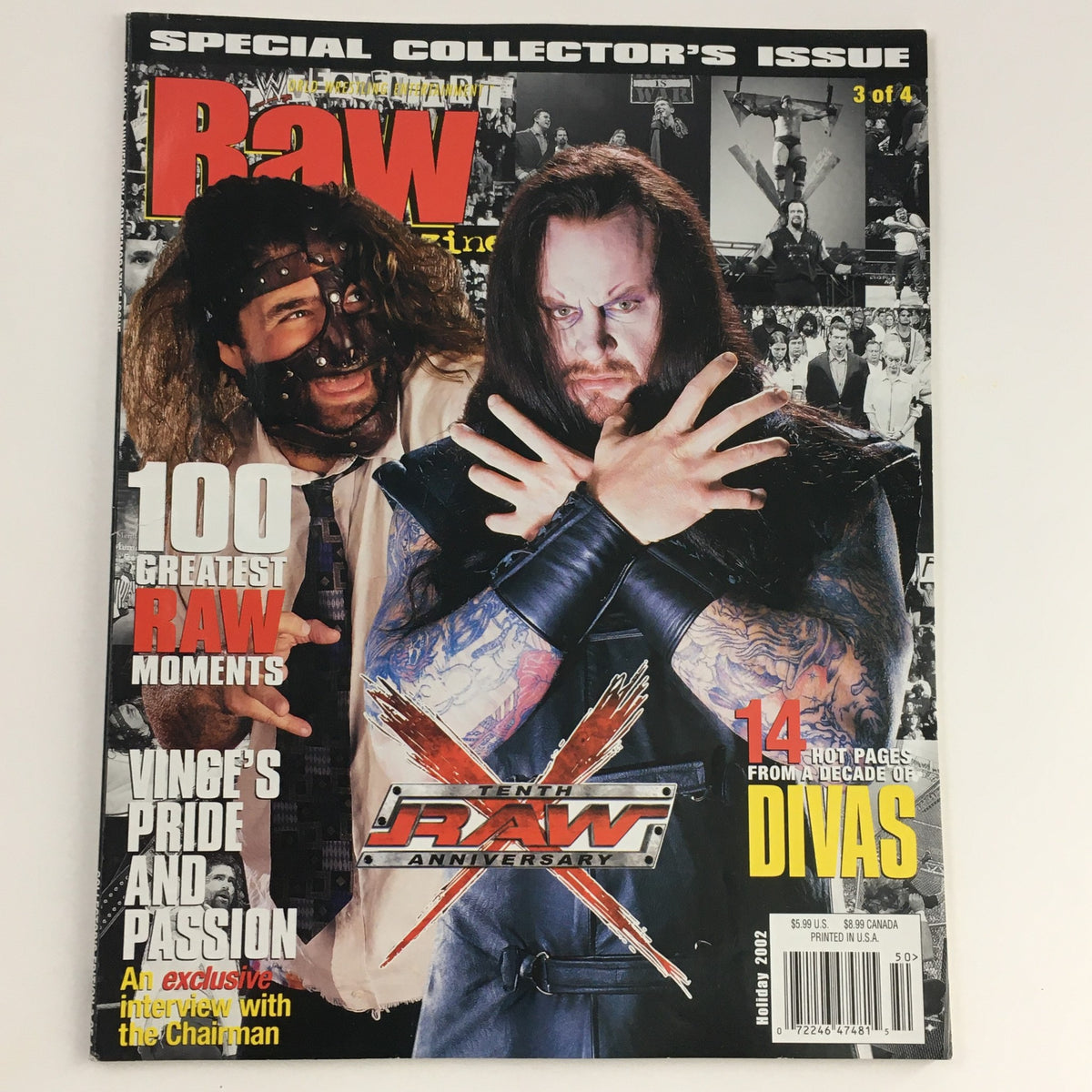 Cover of WWE Raw Magazine Holiday 2002 featuring The Undertaker and Mick Foley, showcasing iconic wrestlers in a special collector's issue.