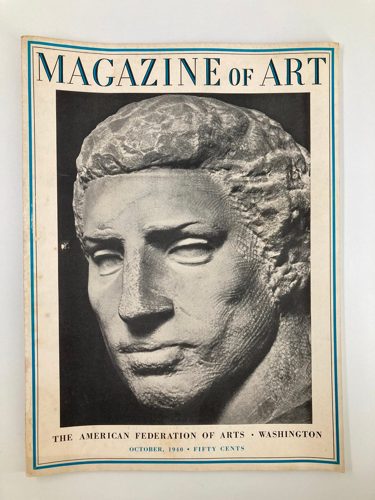VTG Magazine of Art October 1940 Cover Image featuring Michelangelo's Head of Brutus.