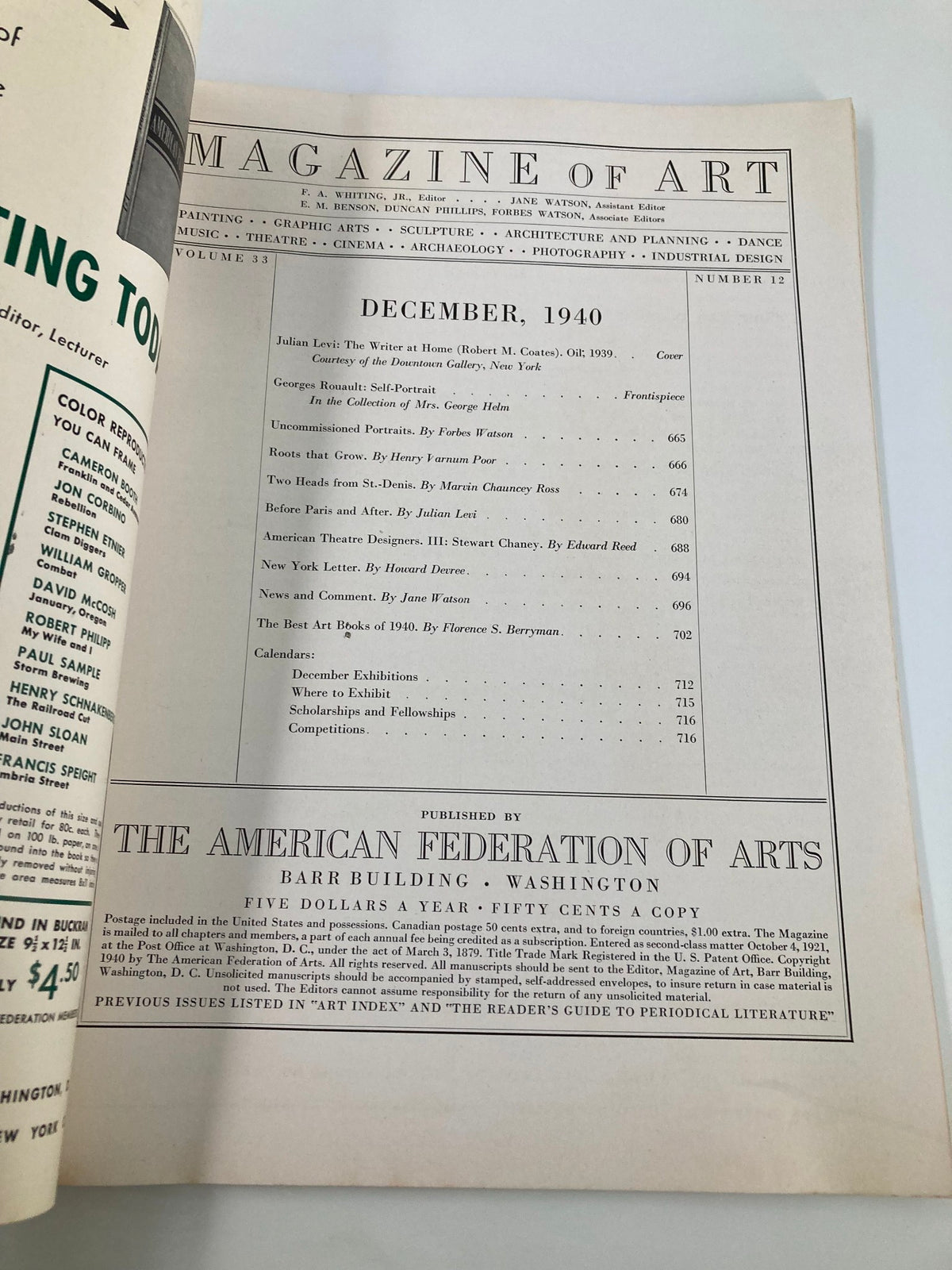 Vintage Magazine of Art December 1940 Julian Levi Writer at Home No Label