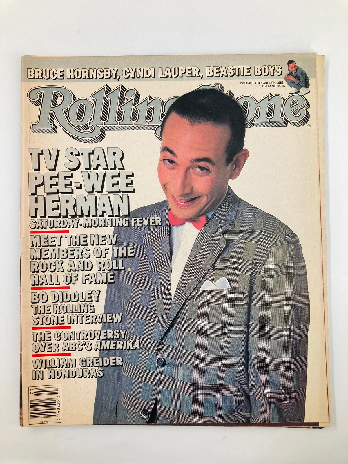 Vintage Rolling Stone Magazine cover from February 12, 1987 featuring TV star Pee-Wee Herman, highlighting iconic pop culture references and notable articles.