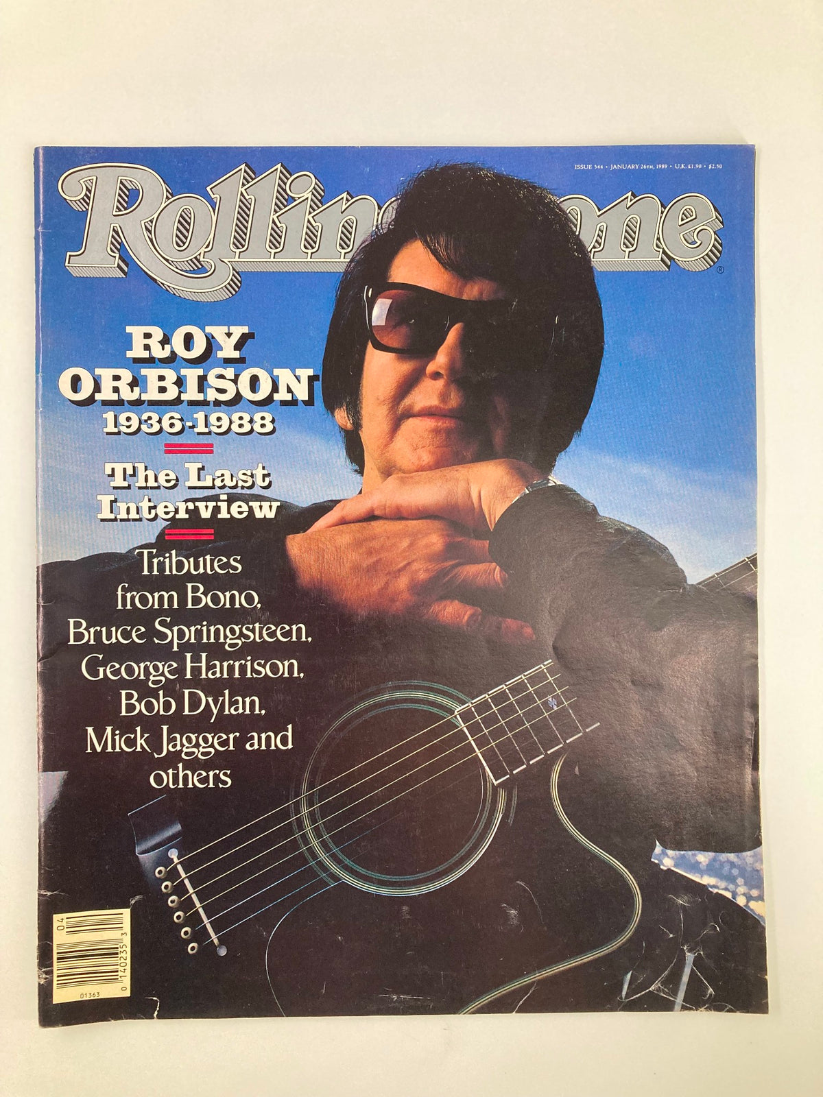 VTG Rolling Stone Magazine January 26 1989 featuring Roy Orbison on the cover, commemorating his music legacy with tributes from various artists.