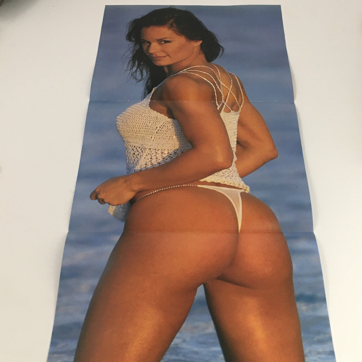 Rare poster from WWE Raw Magazine November 2002 featuring a model in a beach setting, adding collectible value to the magazine.