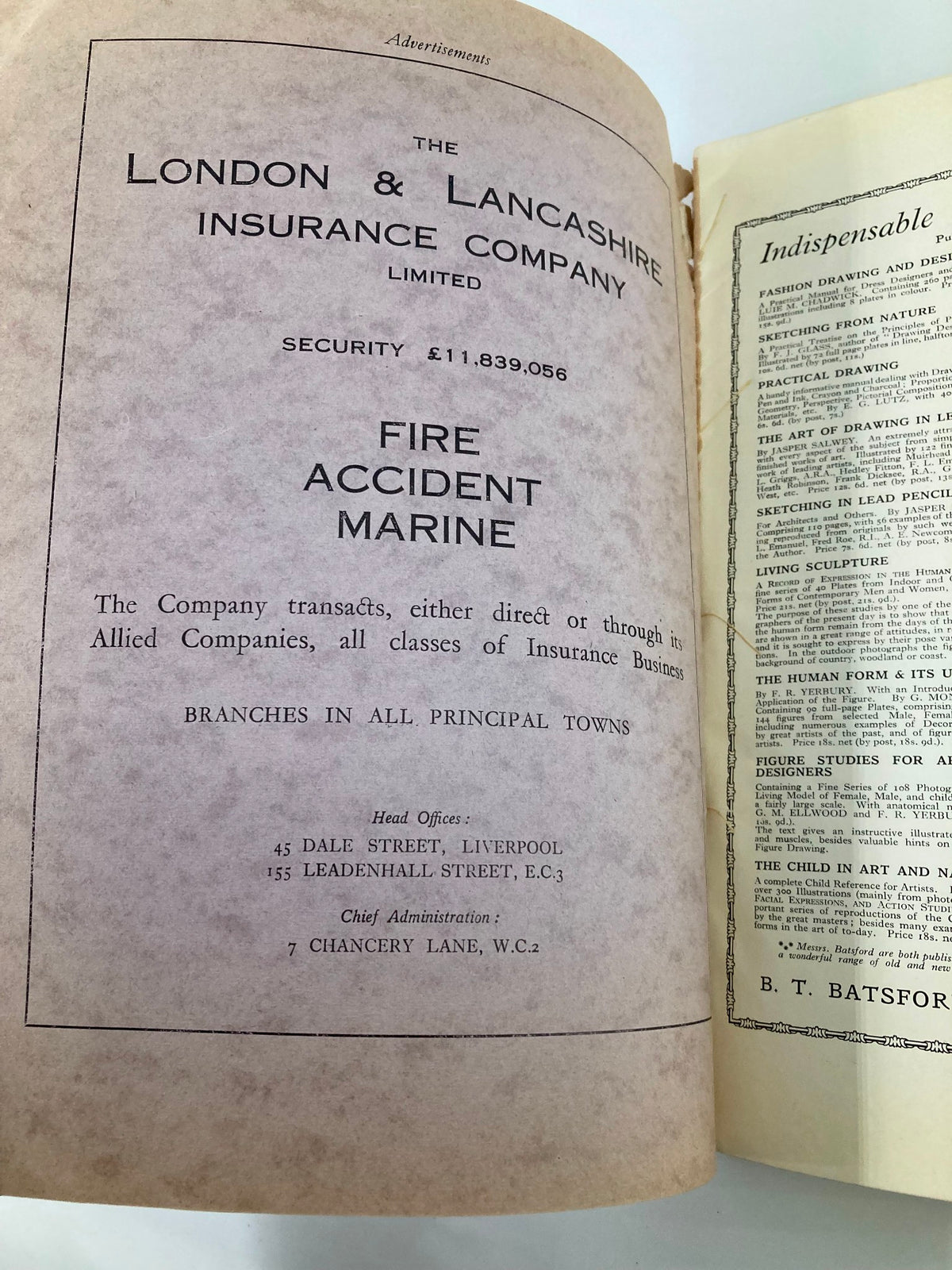 Advertisement page from the Vintage Artwork Magazine June 1927 Vol 3 #10 for the London & Lancashire Insurance Company.