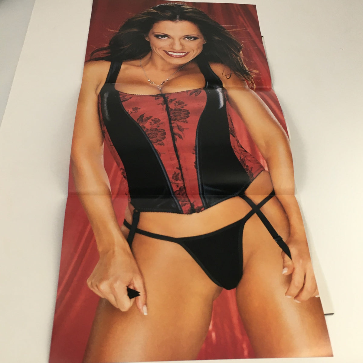 Fold-out poster from WWE Raw Magazine December 2002 featuring Dawn Marie in striking fashion attire.