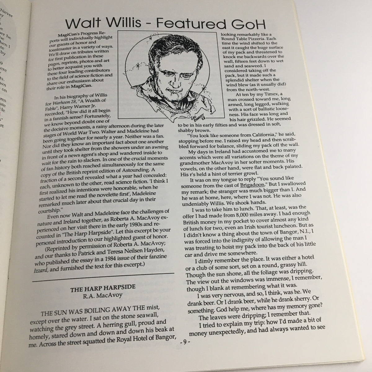 Excerpt featuring Walt Willis, the Featured Guest of Honor, from MagiCon Progress Report 1 September 1992, 50th World Science Fiction Convention.