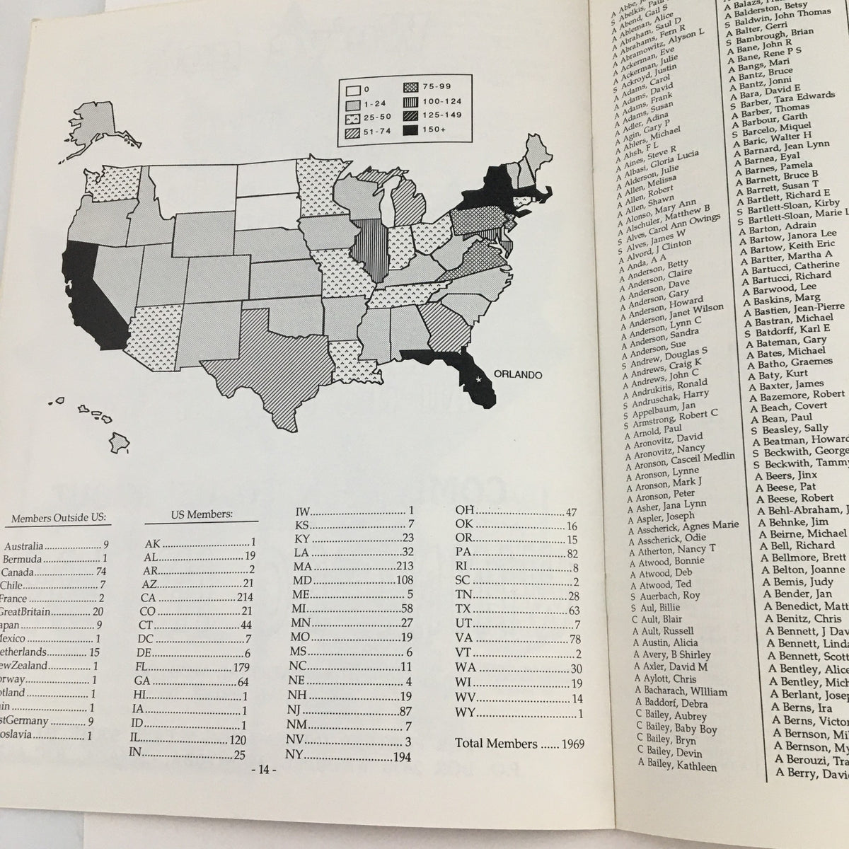 Map of U.S. membership distribution from MagiCon Progress Report 1 September 1992, 50th World Science Fiction Convention.