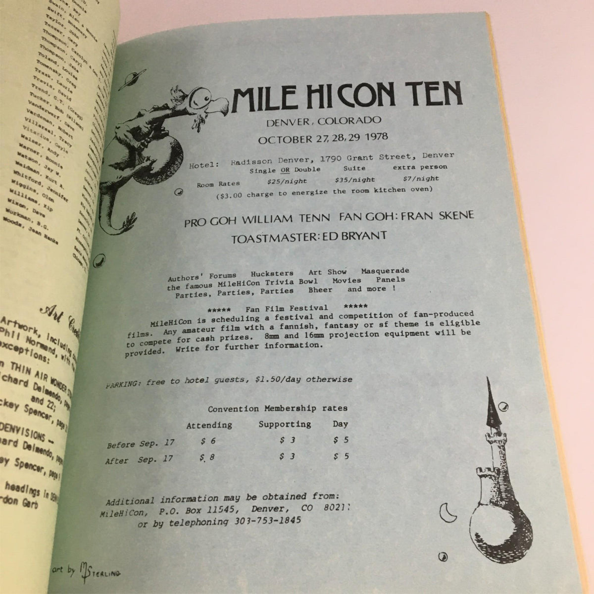 Page from Den Visions Vol 1 No. 1, 1978, containing promotional information for the Mile Hi Con Ten, including event dates and membership rates.
