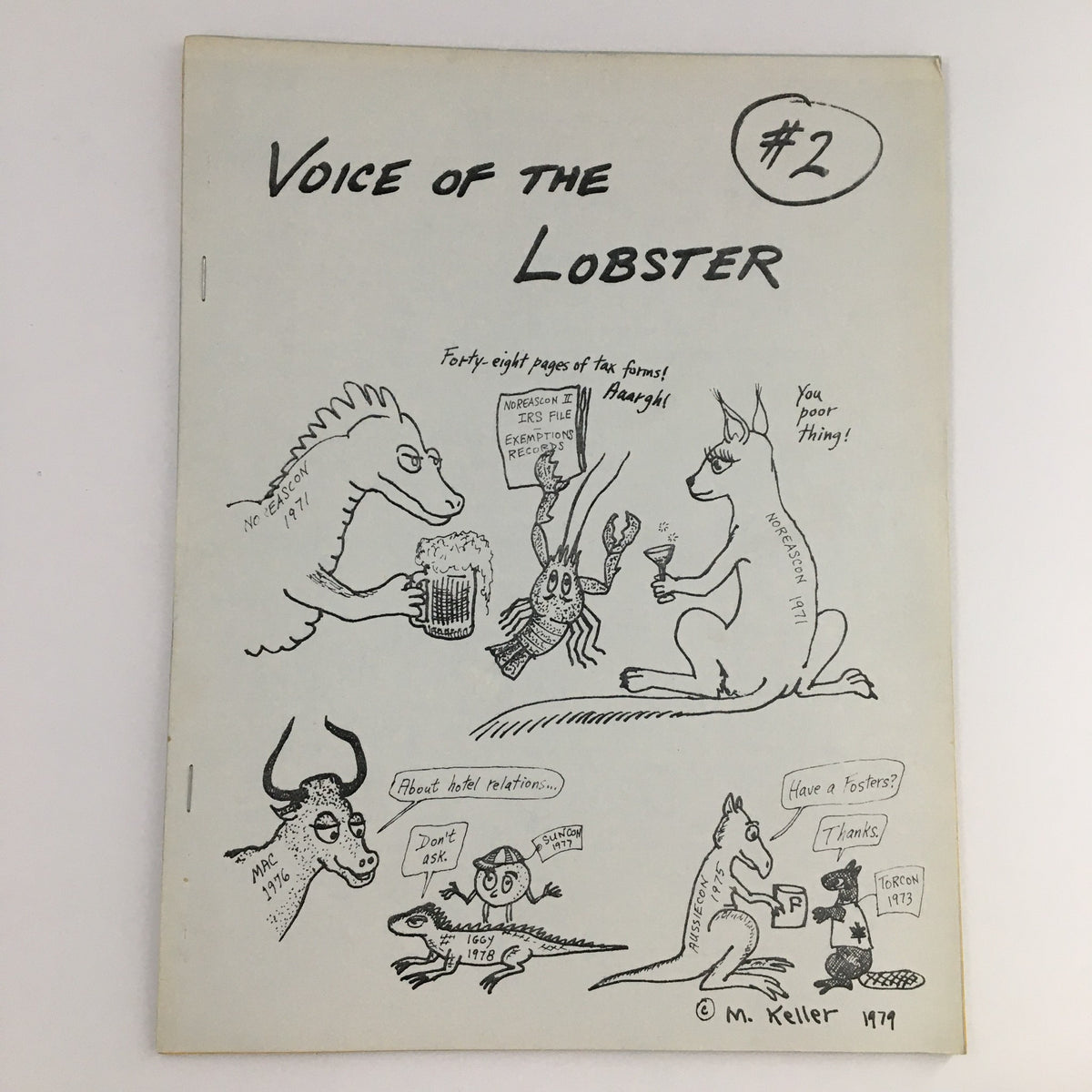 Cover of Voice of the Lobster #2 1979 featuring illustrations by Mark Keller, depicting various cartoon characters enjoying drinks and engaged in humorous conversation.