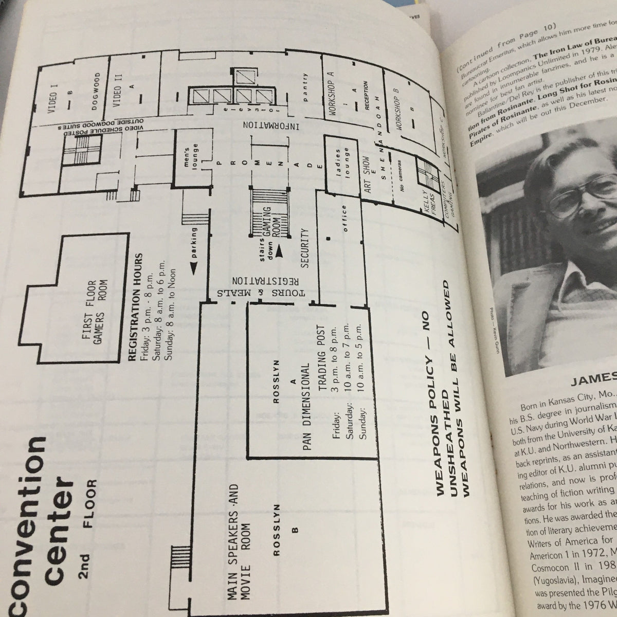 Star Proceedings August 1983 James Gunn & The City Machine image of a map layout of a convention center detailing spaces and rooms along with event information.