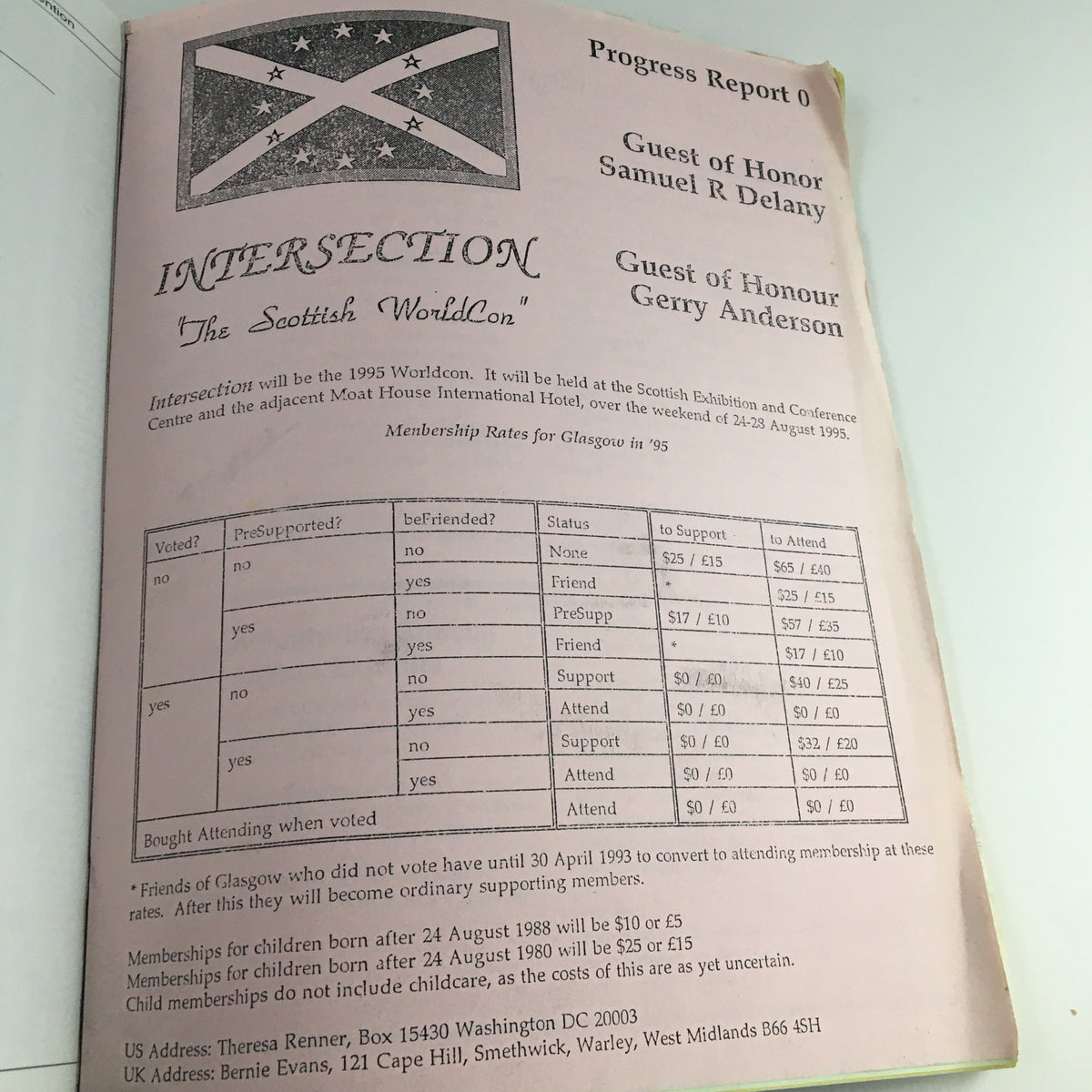 Progress Report for Intersection 1995 WorldCon, mentioning Guest of Honor Samuel R. Delany, included in MagiCon September 1992 The 50th World Science Fiction Convention.