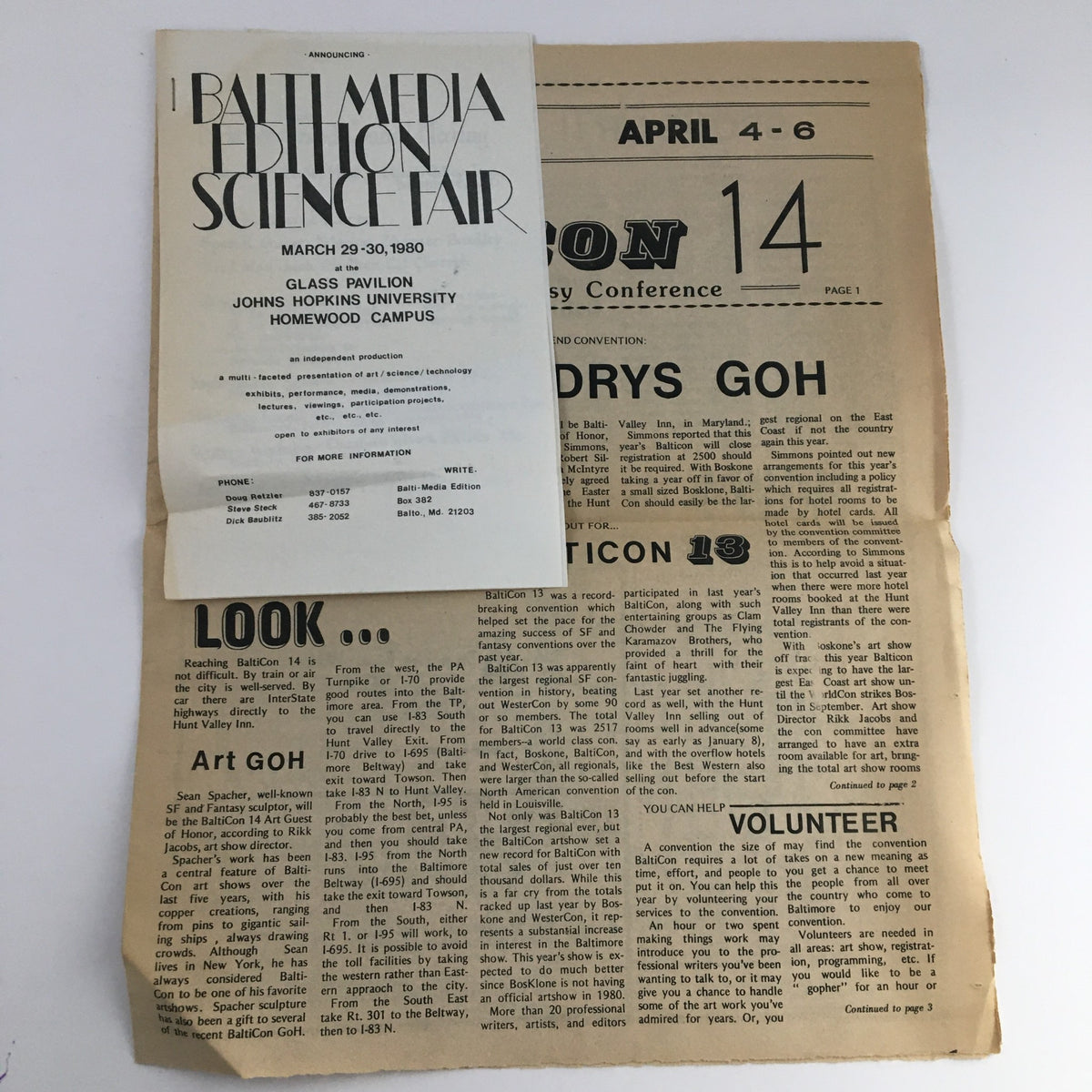 Balti Media Edition Science Fair March 1980 flyer featuring event details, dates, and venue at Johns Hopkins University, Glass Pavilion.