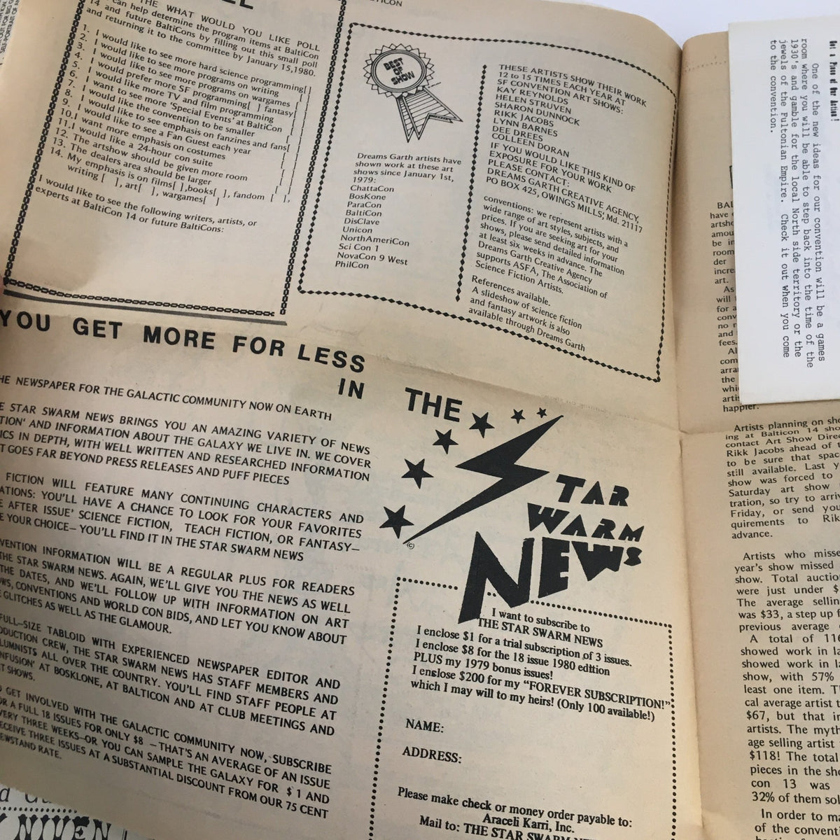 Balti Media Edition Science Fair March 1980 excerpt from The Star Warm News, discussing features of the event and subscription information.