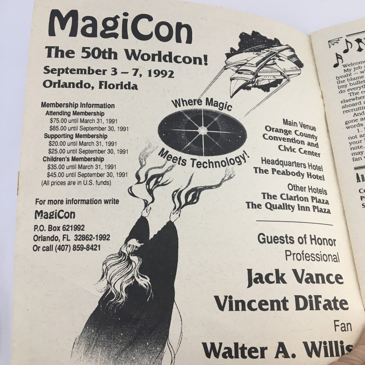 Con Francisco China Mall & Flying Dragon 1993 The 50th World Con Jack Vance promotional page for MagiCon with membership information and guests of honor.