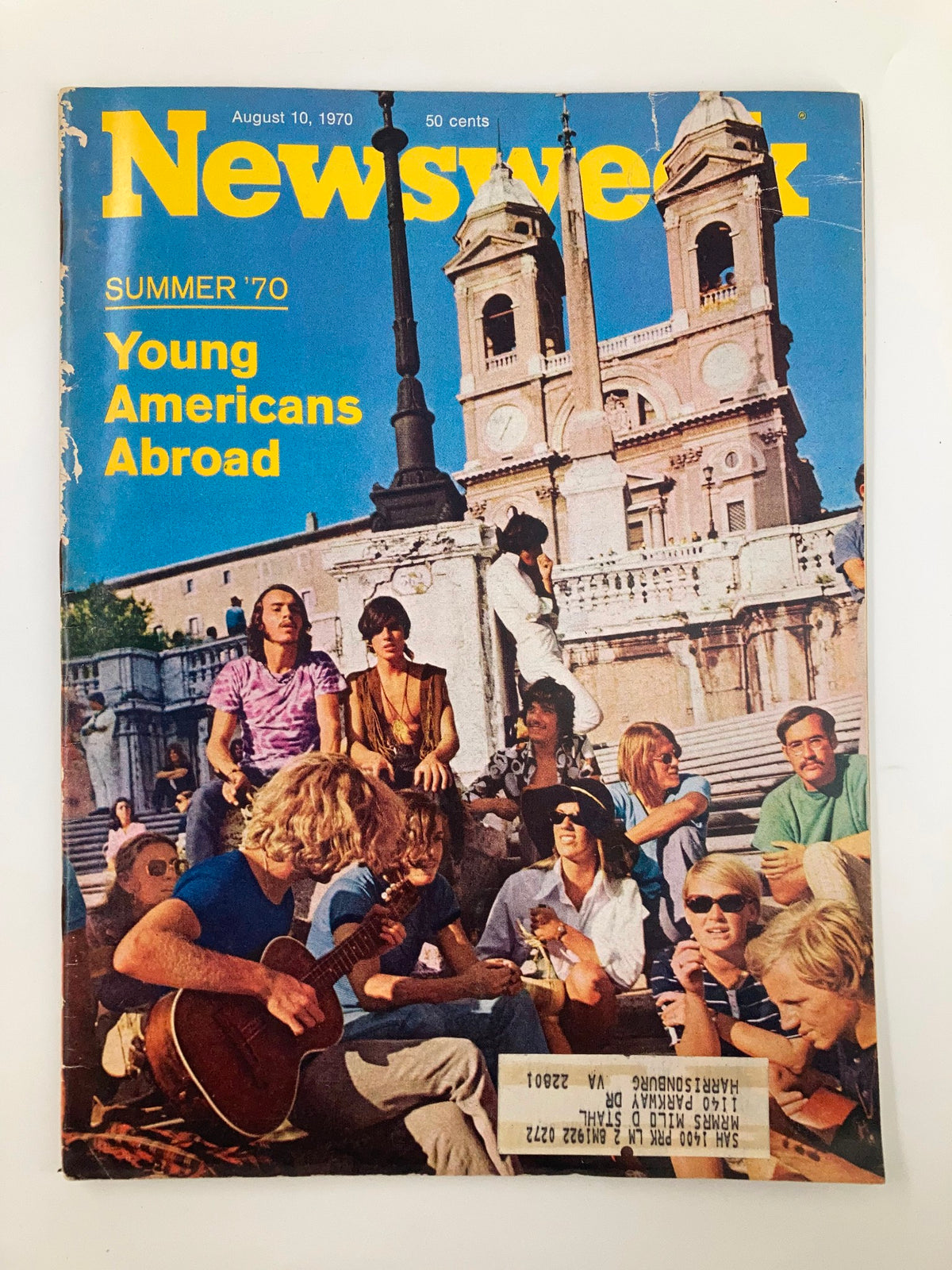 VTG Newsweek Magazine August 10 1970 featuring the cover image depicting young Americans abroad during summer 1970, showcasing a lively group of youth on steps near iconic architecture.