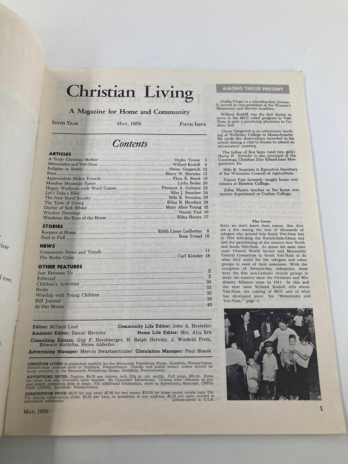 VTG Christian Living Magazine Cover from May 1959, featuring articles on The Mennonite Church in Viet-Nam and related topics.