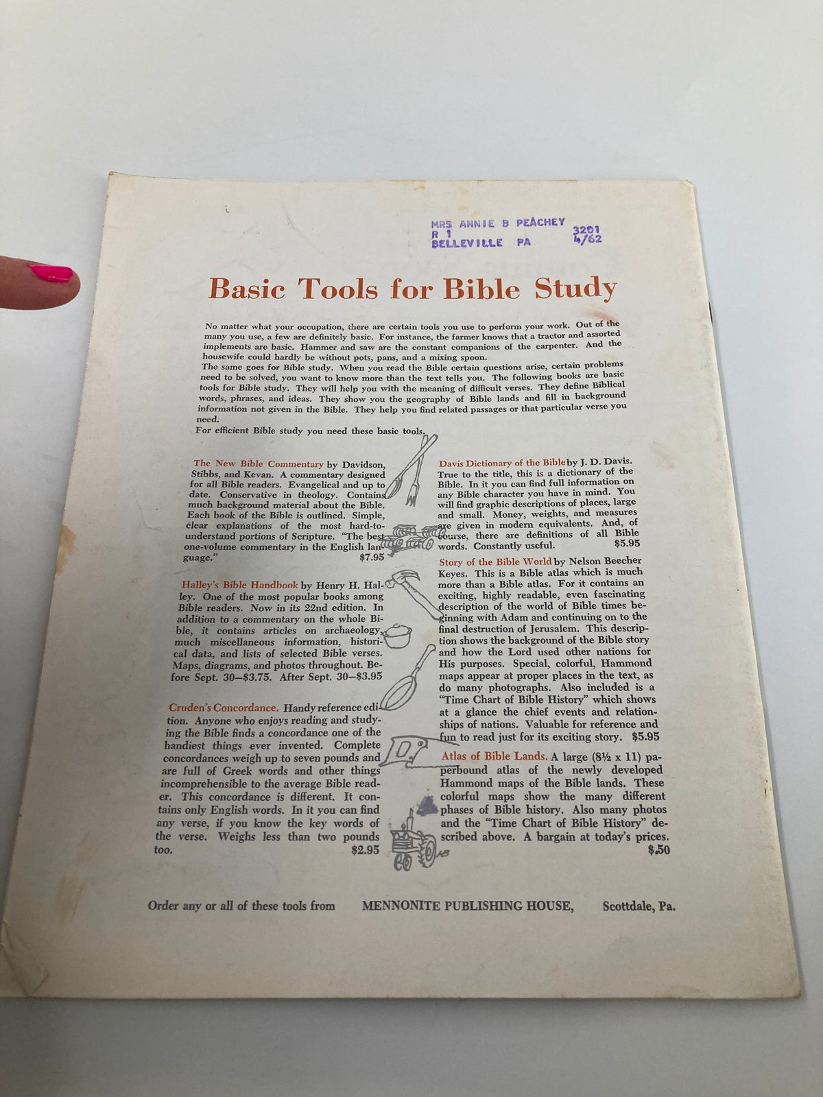 Back cover of VTG Christian Living Magazine September 1961, showcasing resources for Bible study and related tools available from Mennonite Publishing House.