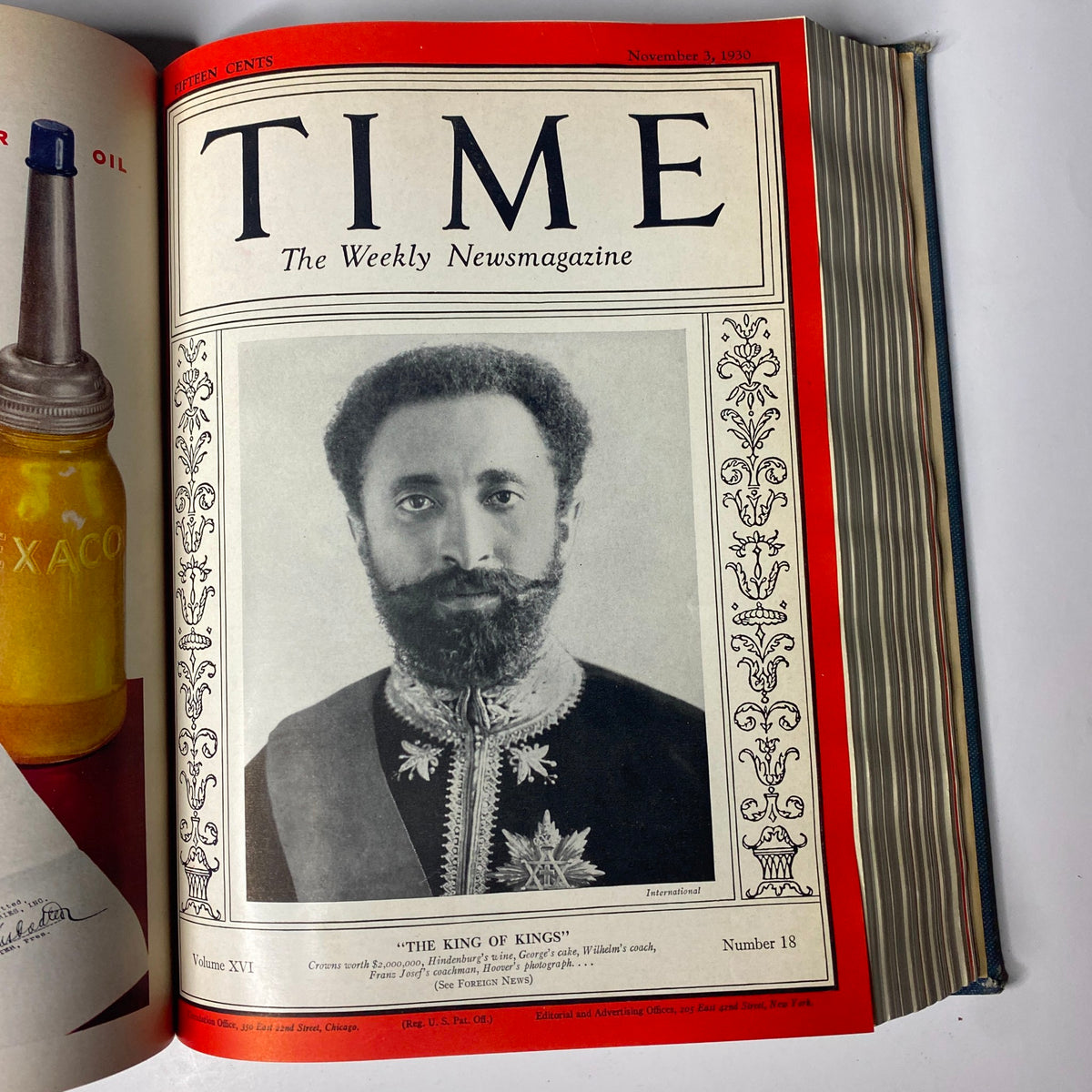 Time Magazine Bound Weekly July 7, 1930 - December 29, 1930 featuring Haile Selassie on the cover from November 3, 1930, known as 'The King of Kings'. This historical cover captures Selassie's portrait in an elaborate outfit, reflecting the magazine's dedication to impactful figures of the era.