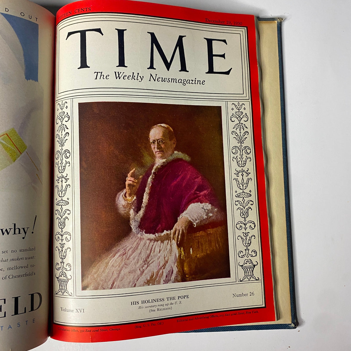 Cover of Time Magazine dated December 29, 1930, depicting His Holiness the Pope, highlighting noteworthy events around that period in the Time Magazine Bound Weekly collection from July to December 1930.