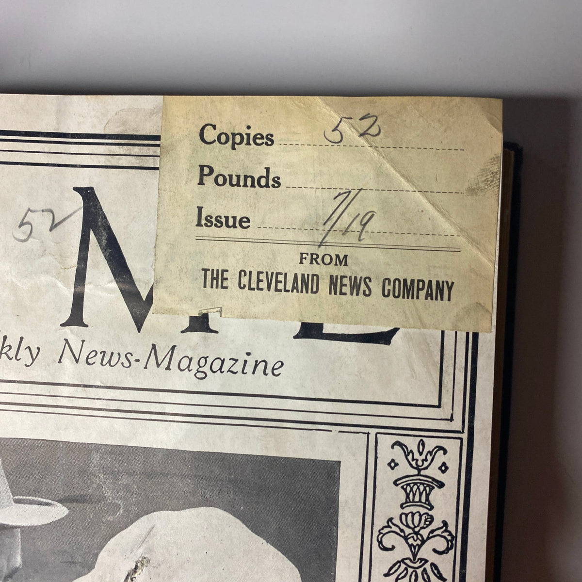 Close-up of Time Magazine issue cover label with publication details, July 19, 1926, from Time Magazine Bound Weekly July - December 1926.