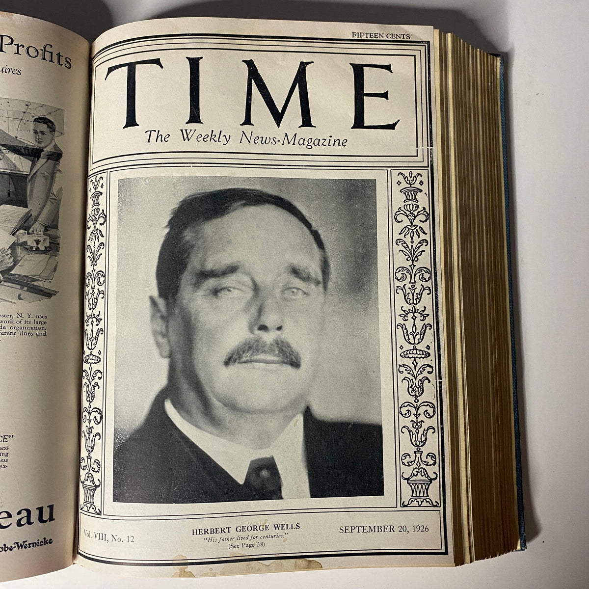 Time Magazine cover featuring Herbert George Wells, published September 20, 1926, included in the Time Magazine Bound Weekly July to December 1926.