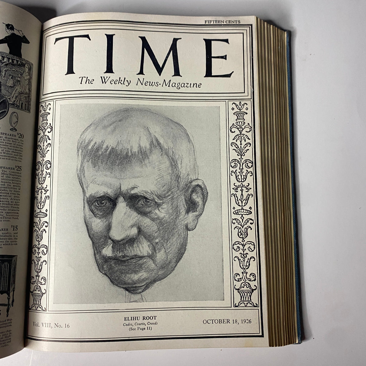 Cover of Time Magazine dated October 18, 1926, featuring a portrait of Elihu Root, included in the Time Magazine Bound Weekly collection from July to December 1926.