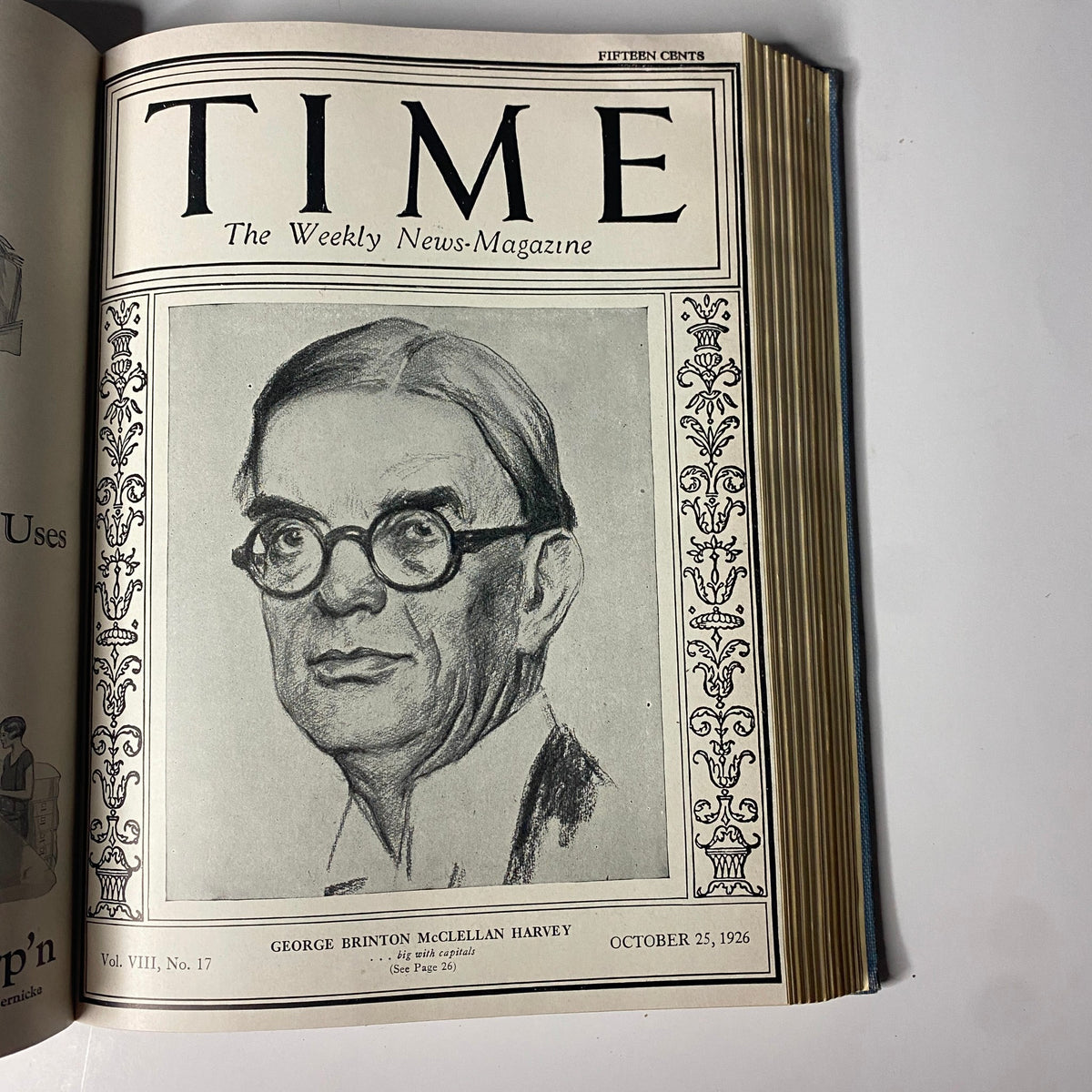 Cover of Time Magazine dated October 25, 1926, featuring a portrait of George Brinton McClellan Harvey, part of the Time Magazine Bound Weekly July to December 1926.