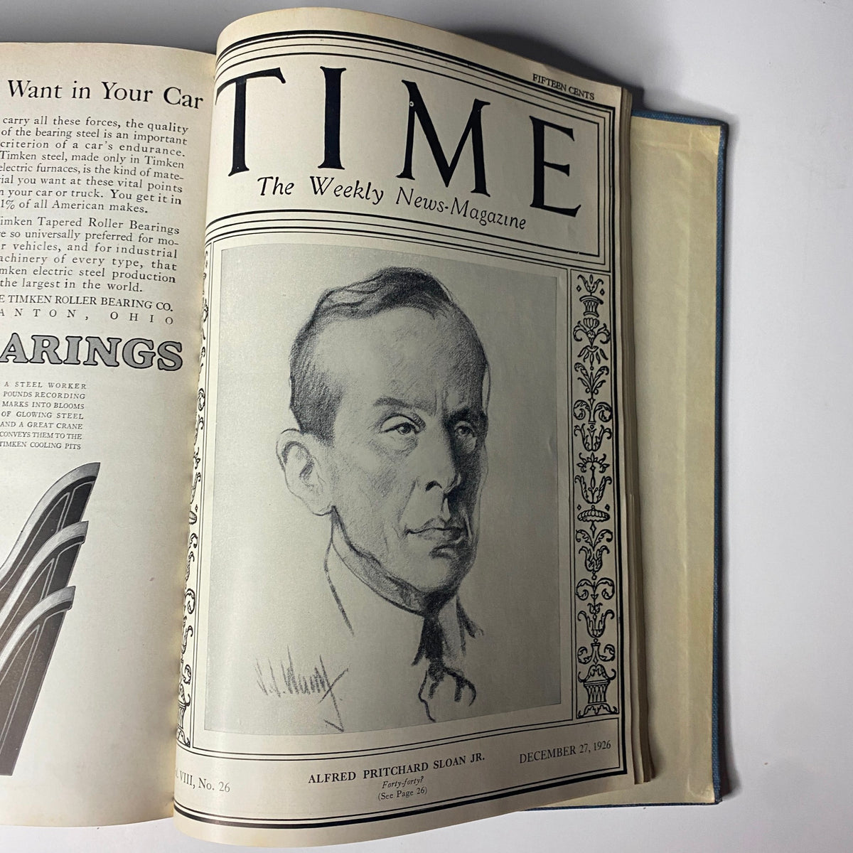 Time Magazine cover showcasing Alfred Pritchard Sloan Jr. from December 27, 1926, part of the Time Bound Weekly Magazine – July to December 1926.