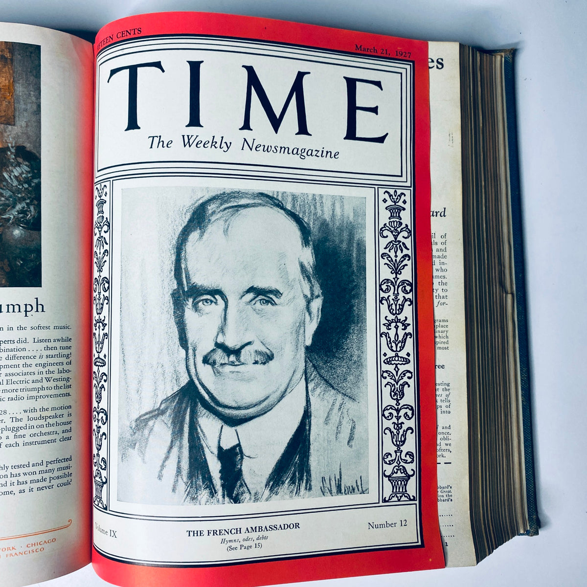 Time Magazine Bound Weekly 1927 January - June TURKEY Mustafa Kemal Pasha, displaying the cover with The French Ambassador, released on March 21, 1927.