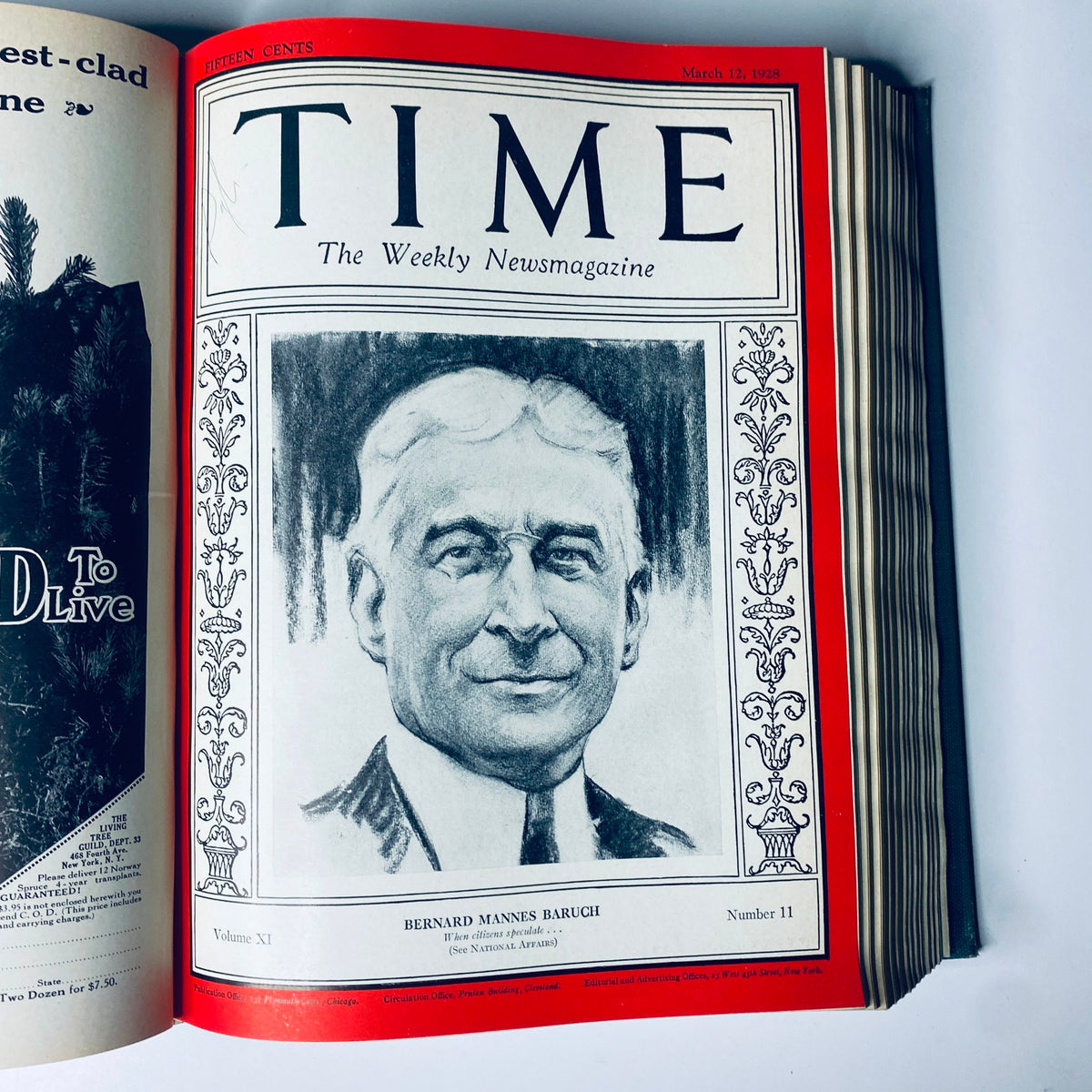 Time Magazine cover featuring Bernard Mannes Baruch, dated March 12, 1928, part of the Time Magazine Bound Weekly from January to June 1928, highlighting influential figures.