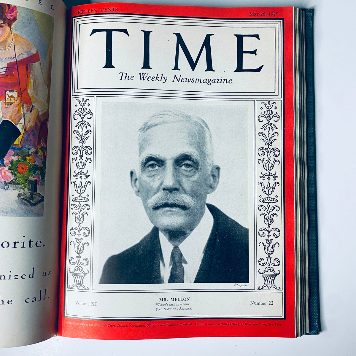 Cover of Time Magazine from May 28, 1928 featuring Mr. Mellon, included in the Time Magazine Bound Weekly 1928 January - June collection.