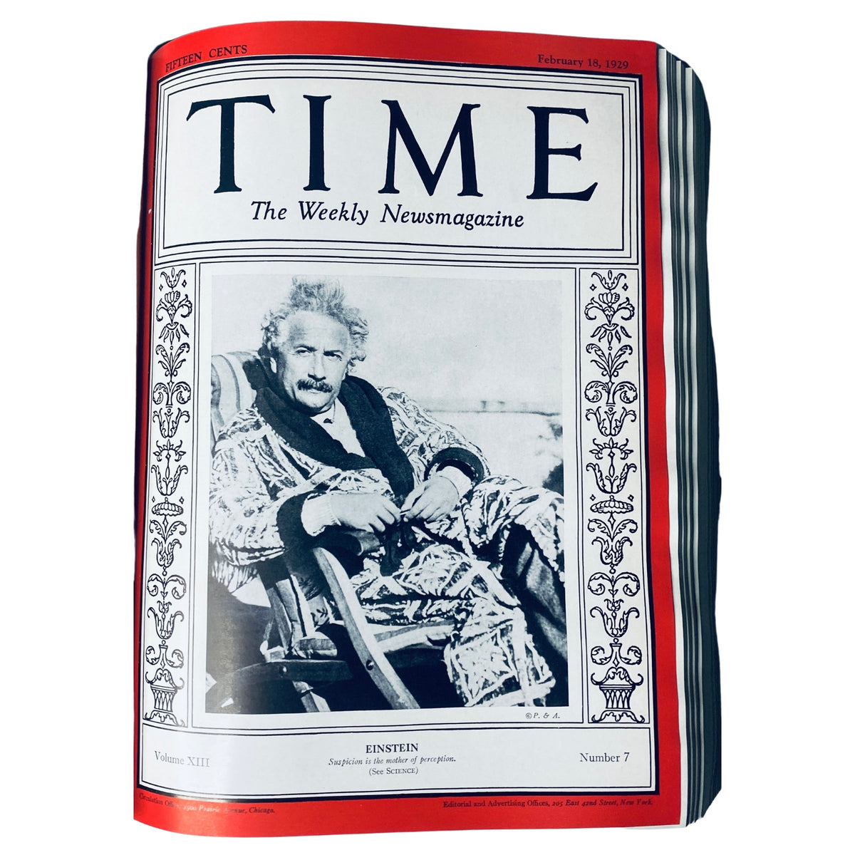 Time Magazine from February 18, 1929 featuring Albert Einstein on the cover, highlighting his contributions as a prominent figure in science, part of the Time Bound Weekly January 7, 1929 - June 24, 1929 collection.