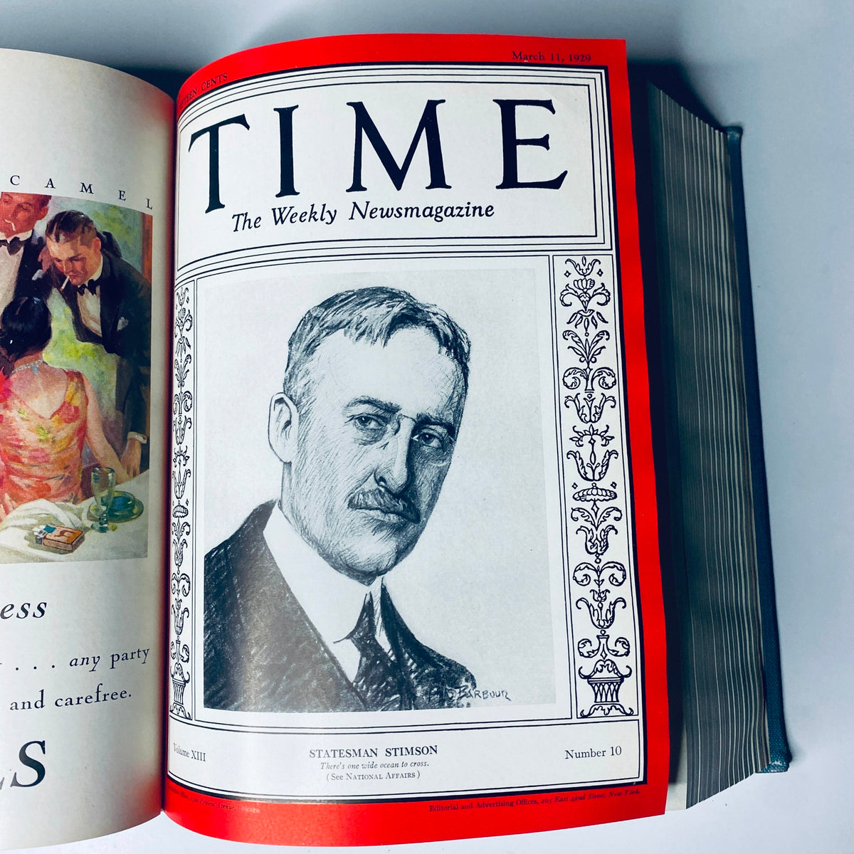 Cover of Time Magazine from March 11, 1929, featuring a portrait of Statesman Stimson, showcasing notable personalities of the 1929 era.