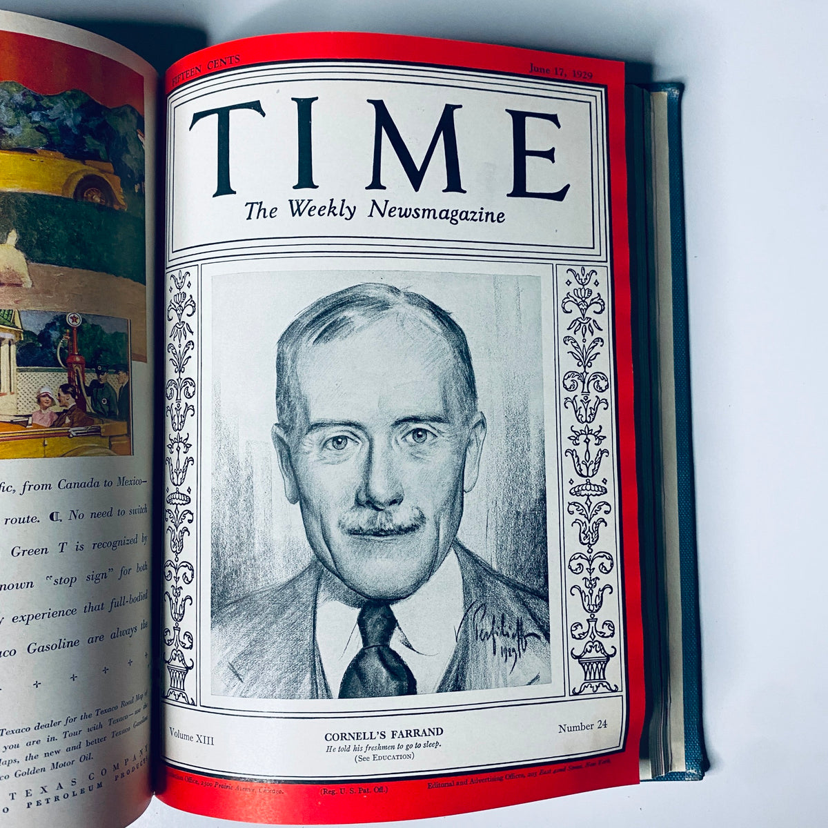 Cover of Time Magazine from June 17, 1929, featuring Cornell's Farrand, as part of Time Magazine Bound Weekly January 7, 1929 - June 24, 1929 Einstein Morgan.