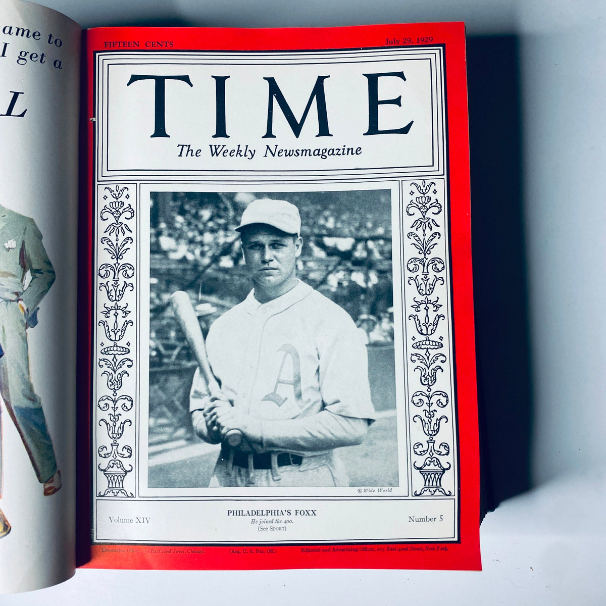 Front cover of Time Magazine Bound Weekly July 29, 1929, featuring Philadelphia's Foxx, highlighting the era's sports culture.