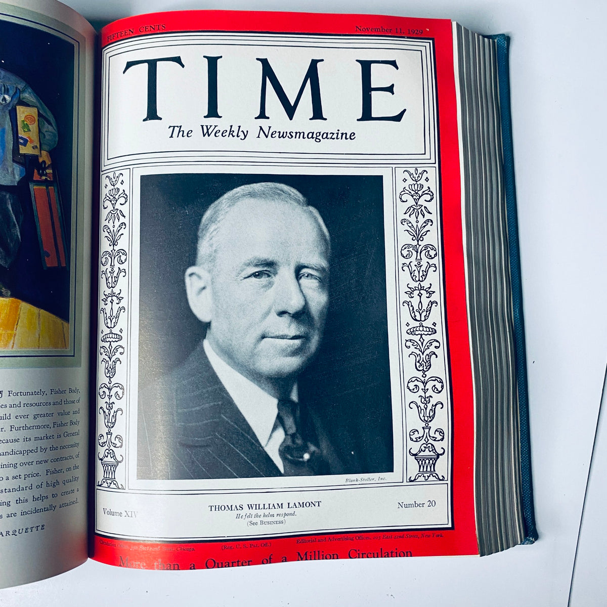Time Magazine Bound Weekly July 1, 1929 - December 30, 1929 Jimmie Foxx; presents the cover featuring Thomas William Lamont, dated November 11, 1929.
