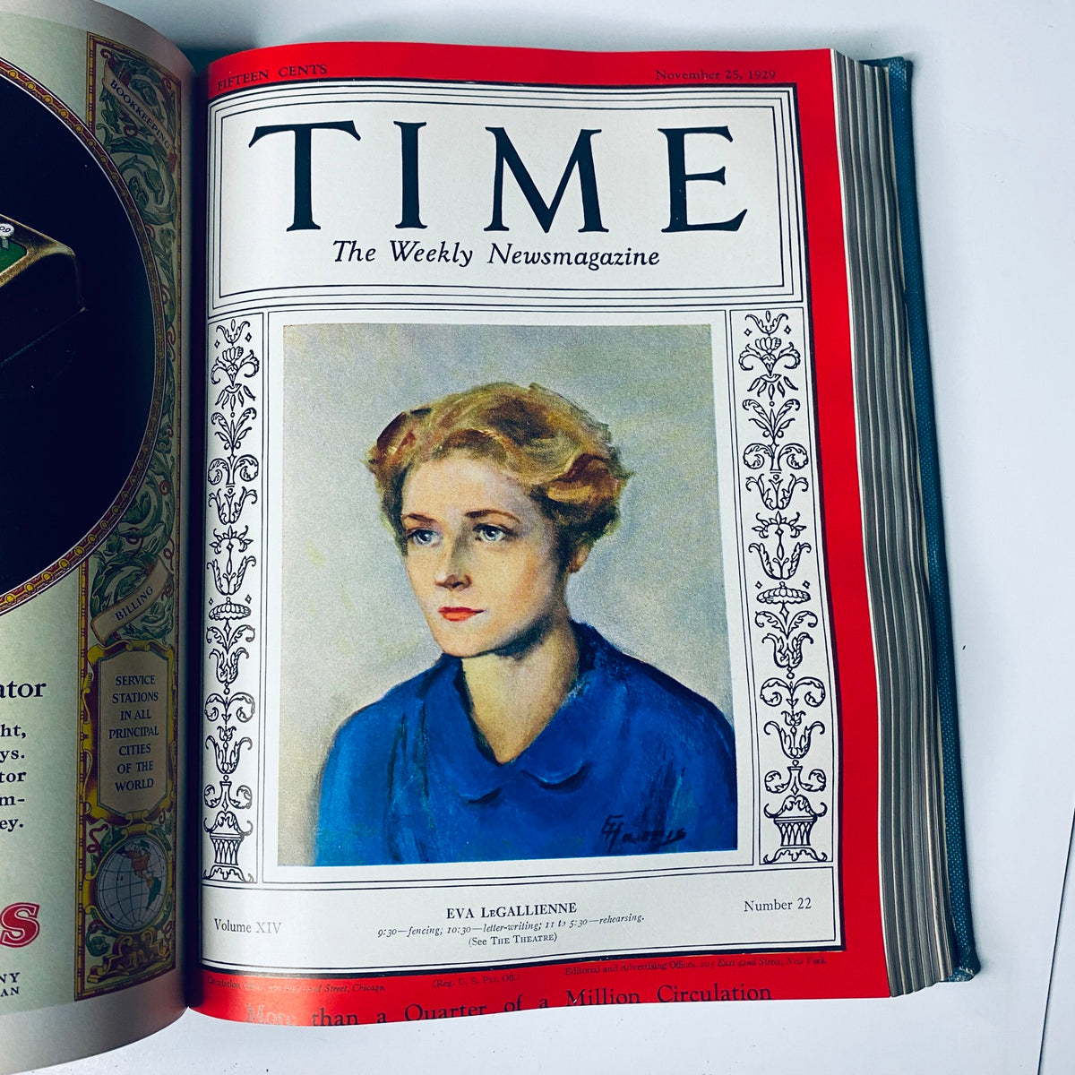 Time Magazine Bound Weekly July 1, 1929 - December 30, 1929 Jimmie Foxx; features the portrait of Eva LeGallienne on the cover dated November 25, 1929.