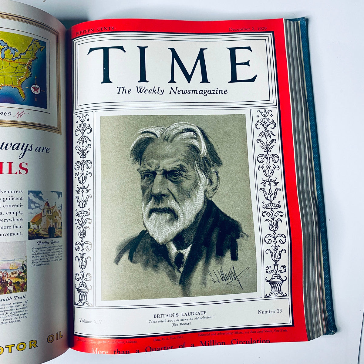 Cover of Time Magazine Bound Weekly from December 2, 1929, featuring a portrait of Britain's Laureate. Title: Time Magazine Bound Weekly July 1, 1929 - December 30, 1929 Jimmie Foxx.