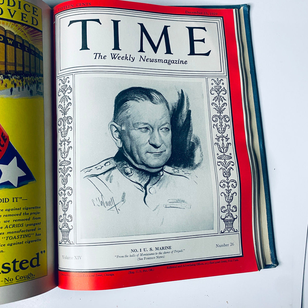 Cover of Time Magazine Bound Weekly from December 23, 1929, featuring the No. 1 U.S. Marine. Title: Time Magazine Bound Weekly July 1, 1929 - December 30, 1929 Jimmie Foxx.