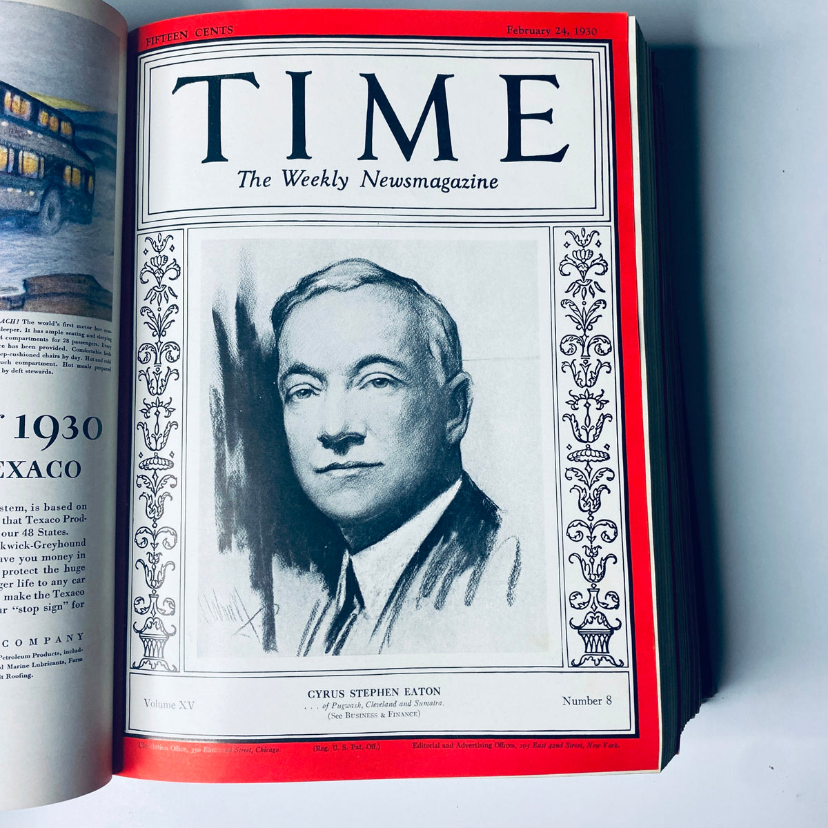 Cover of Time Magazine Bound Weekly, February 24, 1930, showcasing Cyrus Stephen Eaton.