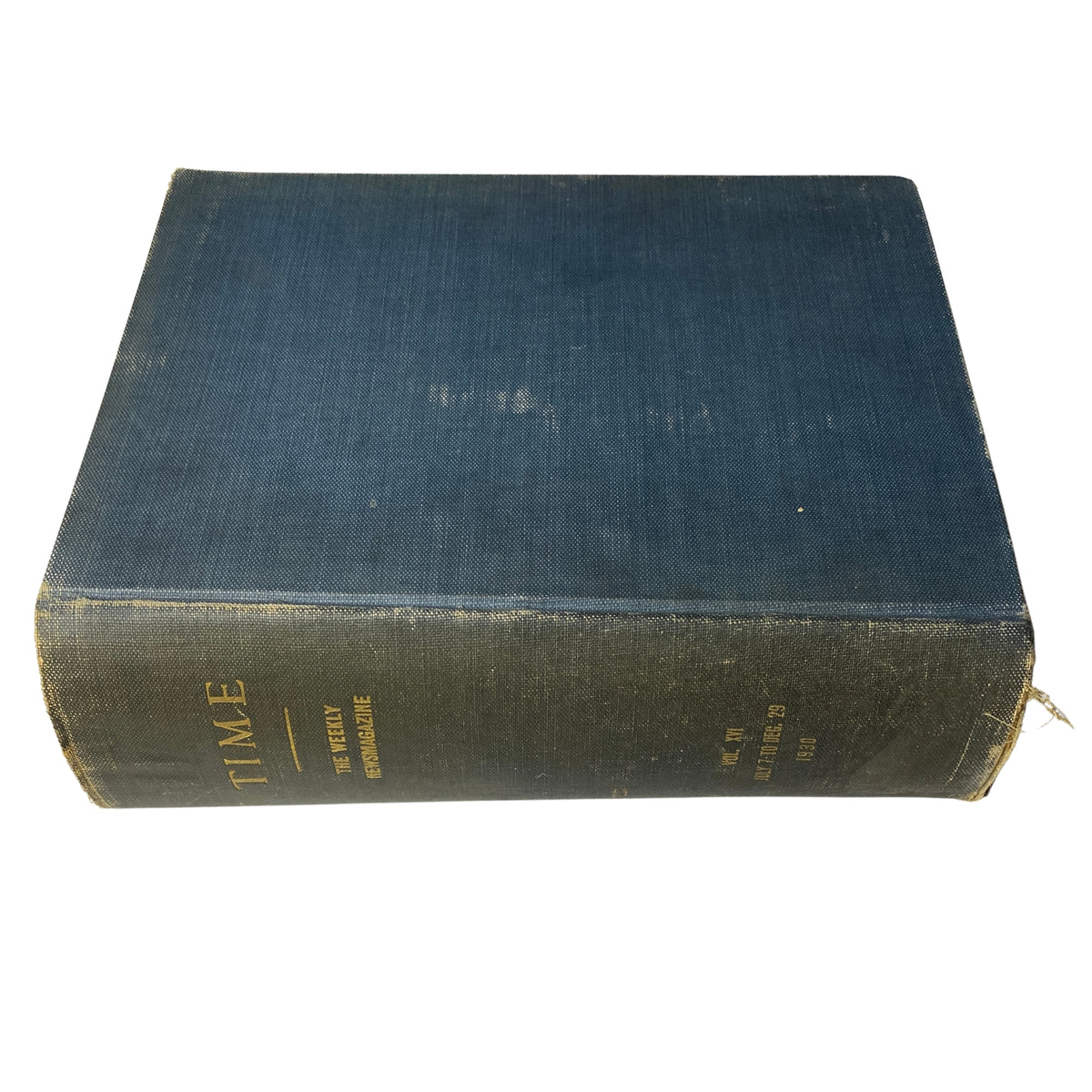 Time Magazine Bound Weekly July 7, 1930 - December 29, 1930 with a blue cloth cover showing wear and gold embossed lettering.