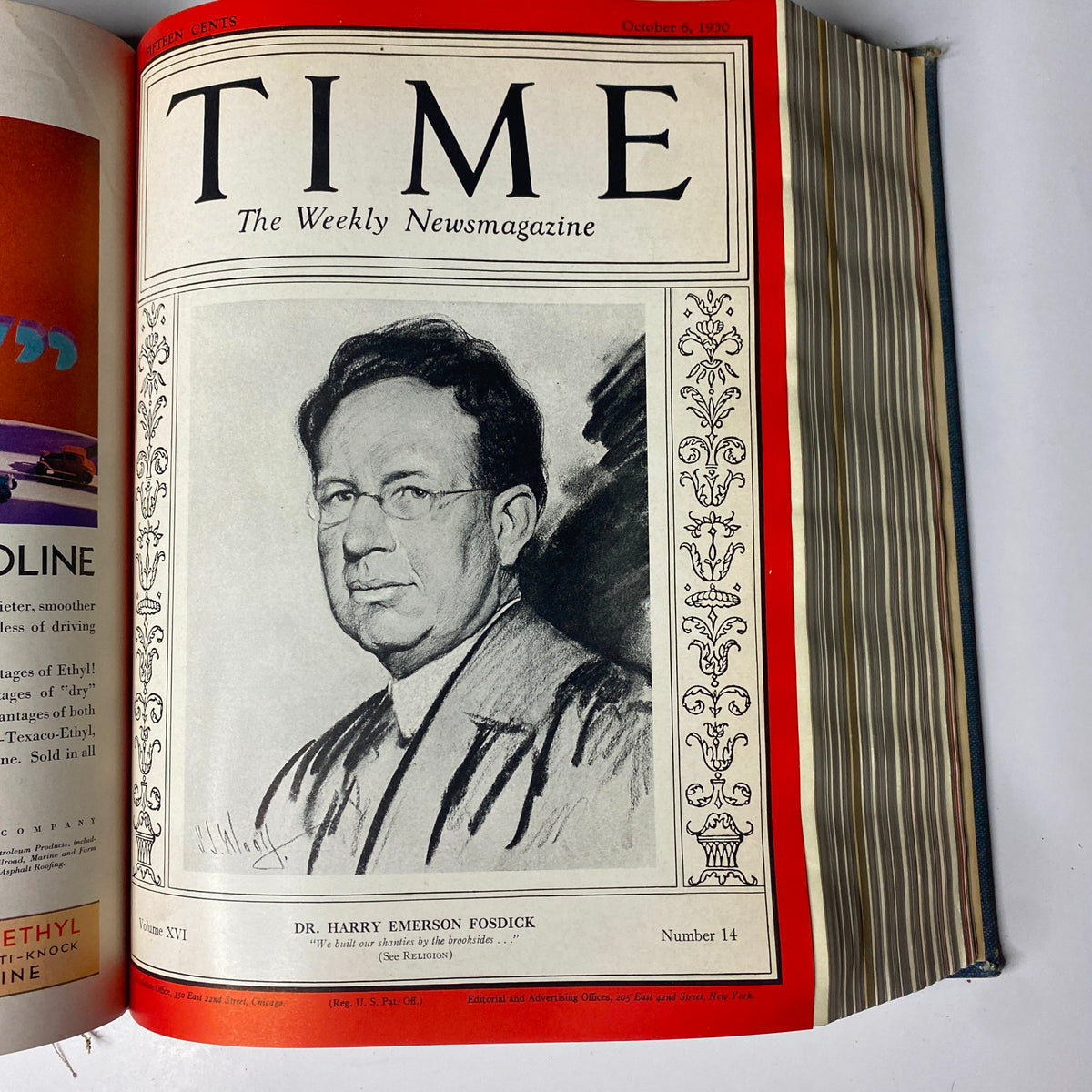 Time Magazine cover showcasing Dr. Harry Emerson Fosdick, dated October 6, 1930, reflecting early 20th-century journalism.